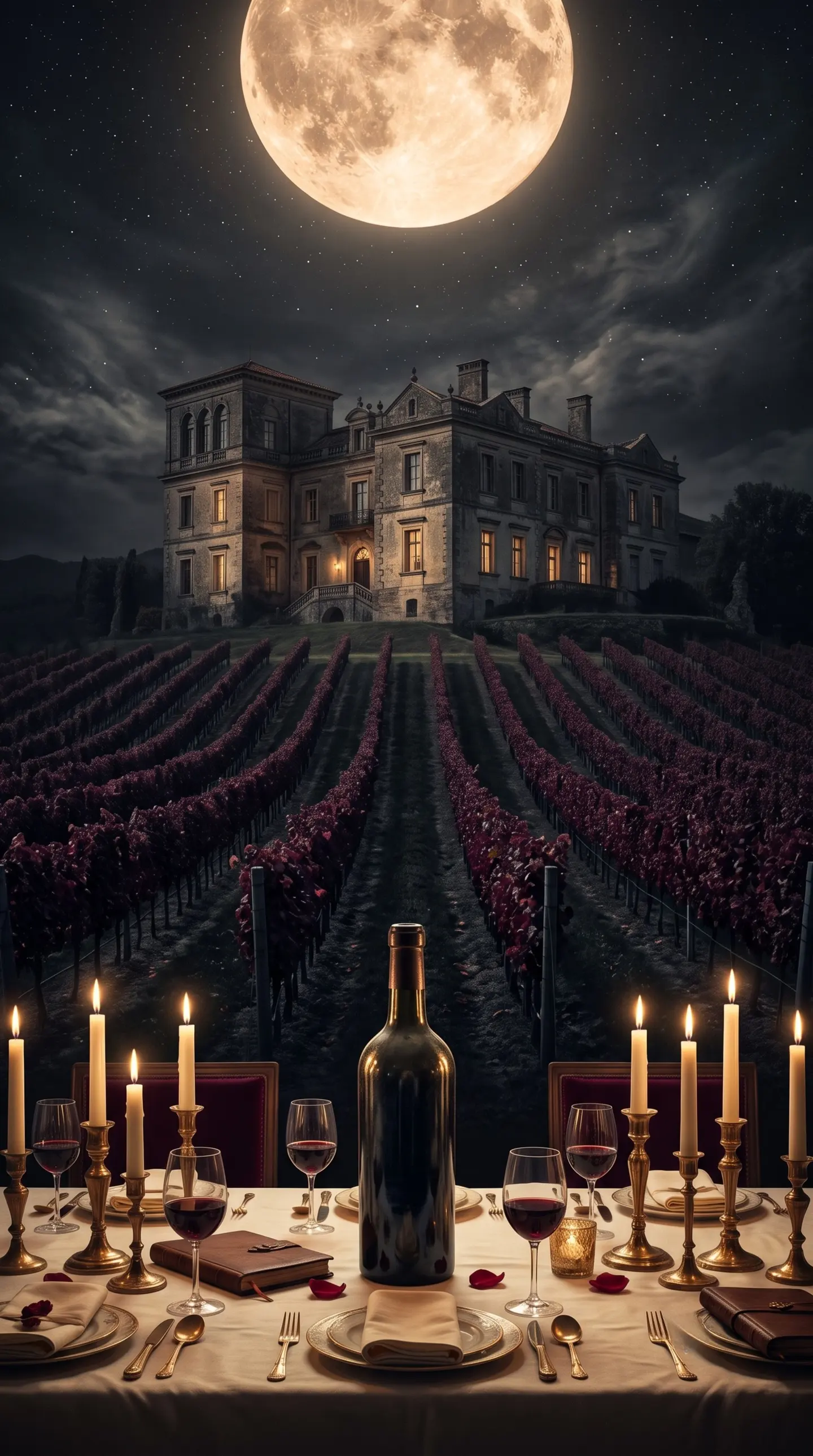 Candlelit dinner table at Belmonte Estate, set for a murder mystery night